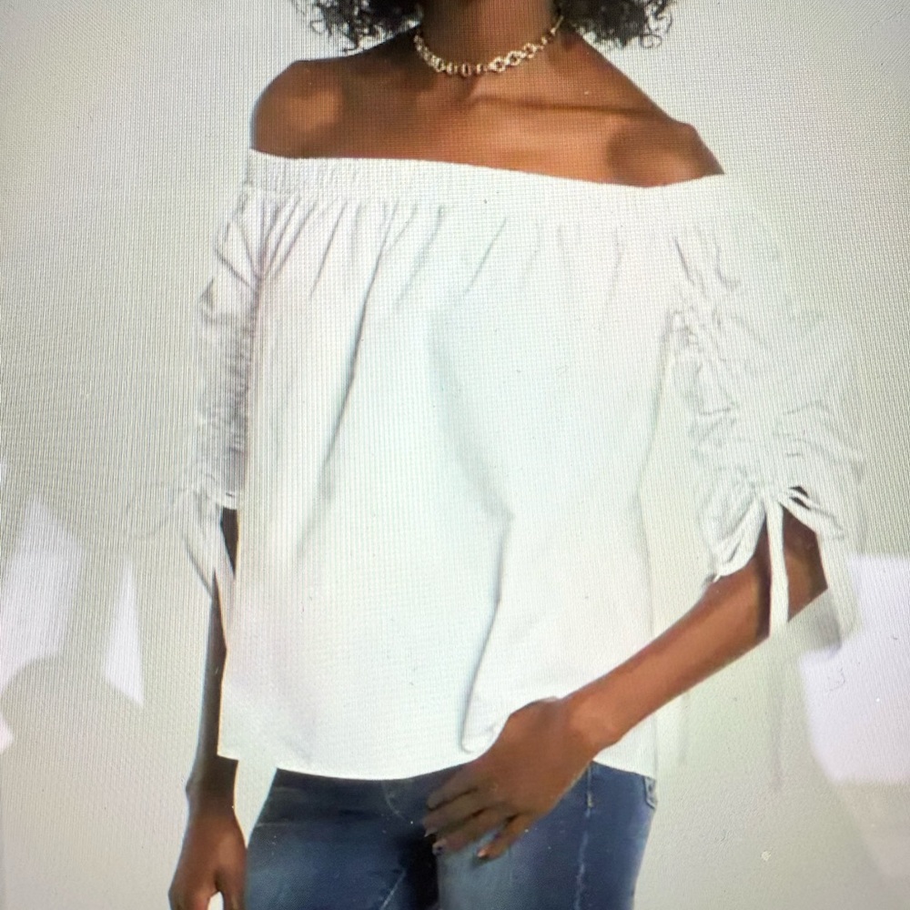 Soprano Cinched Sleeve Off the Shoulder Top